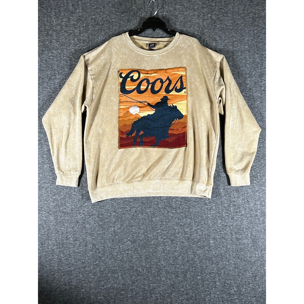 Coors Banquet Cowboy Tapestry Patch Mineral Wash Sweatshirt Tan XL